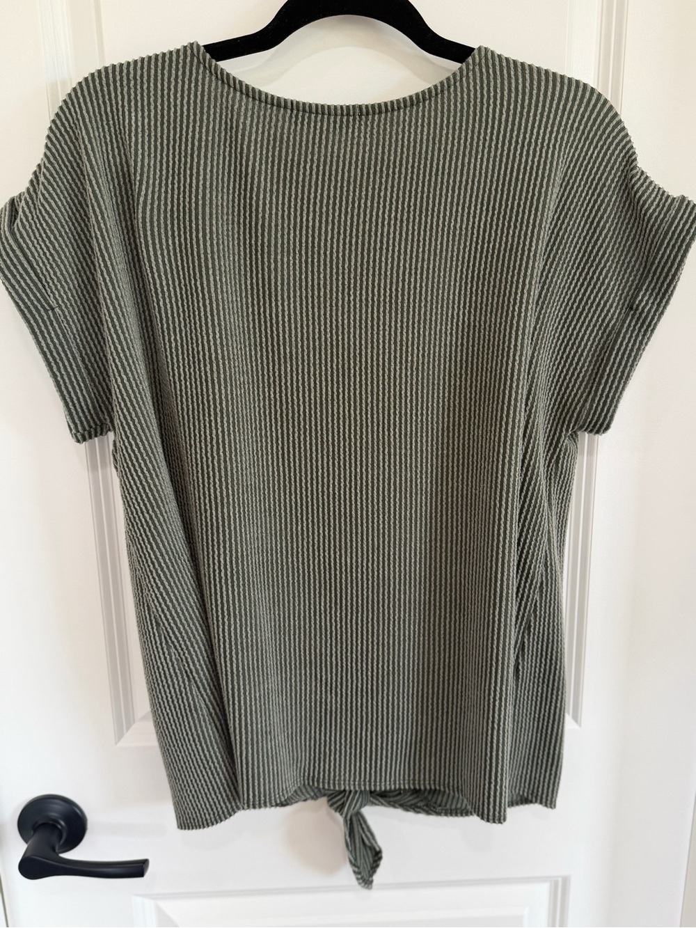 Olive Ribbed Button-Shoulder Tie-Front Tee - Picture 3 of 3